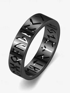 Men's Norse Rune Ring – Engraved Stainless Steel Viking Symbol Band, Nordic Mythology Jewelry for Men and Women