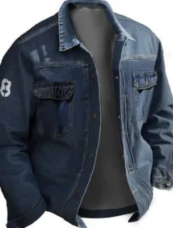 Men's Number Coat Jean Jacket Denim Jacket Breathable Comfortable Casual Sports & Outdoor Going out Weekend Buttons Print Fall & Winter Turndown Long Sleeve Black Blue