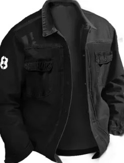 Men's Number Coat Jean Jacket Denim Jacket Breathable Comfortable Casual Sports & Outdoor Going out Weekend Buttons Print Fall & Winter Turndown Long Sleeve Black Blue