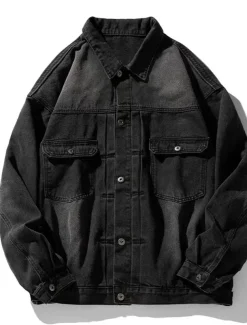 Men's Number Coat Jean Jacket Denim Jacket Breathable Comfortable Casual Sports & Outdoor Going out Weekend Buttons Print Fall & Winter Turndown Long Sleeve Black Blue