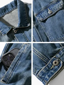 Men's Number Coat Jean Jacket Denim Jacket Breathable Comfortable Casual Sports & Outdoor Going out Weekend Buttons Print Fall & Winter Turndown Long Sleeve Black Blue