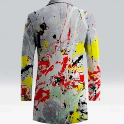 Men's Oil Painting Fleece Jacket Coat Thermal Comfortable Artistic Casual Outdoor Street Daily Wear Buttons 3D Print Front Pocket Winter Turndown Long Sleeve Gray