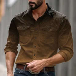 Men's Ombre Cowboy Western Shirt Button Up Shirt Cowboy Shirt Long Sleeve Casual Formal Daily Holiday Fall Winter Spring & Summer Turndown Collared Shirts Button Up Pocket 3D Print Brown