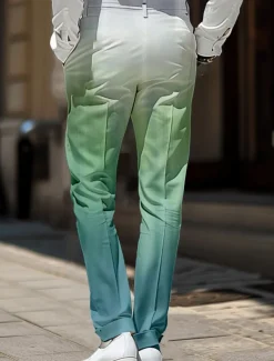 Men's Ombre Dress Pants Mid Waist Business Casual Wedding Dailywear Pocket Straight Leg Trousers Summer Spring Fall 3D Print Blue Green