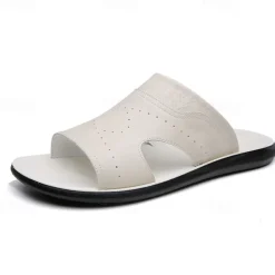 Men's Open-Toe Embossed Faux Leather Sandals – Casual Slip-On Design with Breathable Perforations for Summer Outdoor Wear