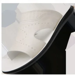 Men's Open-Toe Embossed Faux Leather Sandals – Casual Slip-On Design with Breathable Perforations for Summer Outdoor Wear