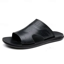 Men's Open-Toe Embossed Faux Leather Sandals – Casual Slip-On Design with Breathable Perforations for Summer Outdoor Wear