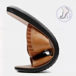 Men's Open-Toe Embossed Faux Leather Sandals – Casual Slip-On Design with Breathable Perforations for Summer Outdoor Wear