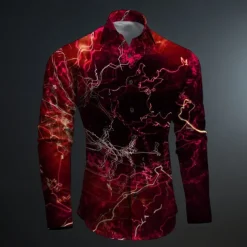 Men's Optical Illusion Geometric Pattern Button Up Shirt Printed Shirts Long Sleeve Subcultural Vacation Party Street Spring & Summer Turndown Print Button-Down Red Blue Purple Green Gray