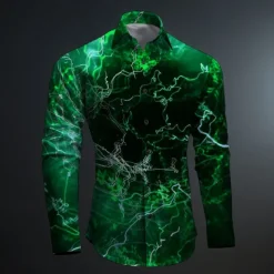 Men's Optical Illusion Geometric Pattern Button Up Shirt Printed Shirts Long Sleeve Subcultural Vacation Party Street Spring & Summer Turndown Print Button-Down Red Blue Purple Green Gray