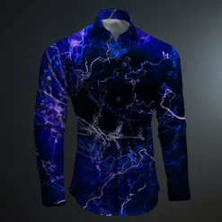 Men's Optical Illusion Geometric Pattern Button Up Shirt Printed Shirts Long Sleeve Subcultural Vacation Party Street Spring & Summer Turndown Print Button-Down Red Blue Purple Green Gray