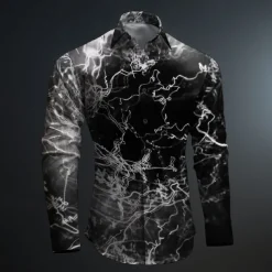 Men's Optical Illusion Geometric Pattern Button Up Shirt Printed Shirts Long Sleeve Subcultural Vacation Party Street Spring & Summer Turndown Print Button-Down Red Blue Purple Green Gray