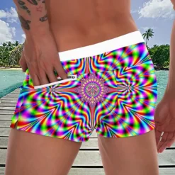 Men's Optical Illusion Geometric Pattern Swim Trunks Swim Shorts Board Shorts Mid Waist Fashion Designer Surfing Holiday Beach Pocket Drawstring Elastic Waist Designer Clothing Apparel