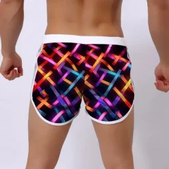 Men's Optical Illusion Geometric Pattern Swim Shorts Board Shorts Swimming Trunks Mid Waist Fashion Designer Surfing Holiday Beach Pocket Drawstring Elastic Waist Designer Clothing Apparel