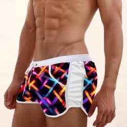 Men's Optical Illusion Geometric Pattern Swim Shorts Board Shorts Swimming Trunks Mid Waist Fashion Designer Surfing Holiday Beach Pocket Drawstring Elastic Waist Designer Clothing Apparel