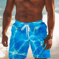 Men's Optical Illusion Geometric Pattern Waves Swimming Trunks Board Shorts Shorts Mid Waist Fashion Streetwear Designer Casual Daily Holiday Pocket Drawstring Elastic Waist Designer Clothing Apparel