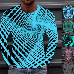 Men's Optical Illusion Graphic Prints T Shirt Long Sleeve T shirt 3D Print Crew Neck Shirt Sports Designer Basic Outdoor Street Daily A B C Spring & Fall Clothing Apparel S M L XL XXL 3XL 4XL