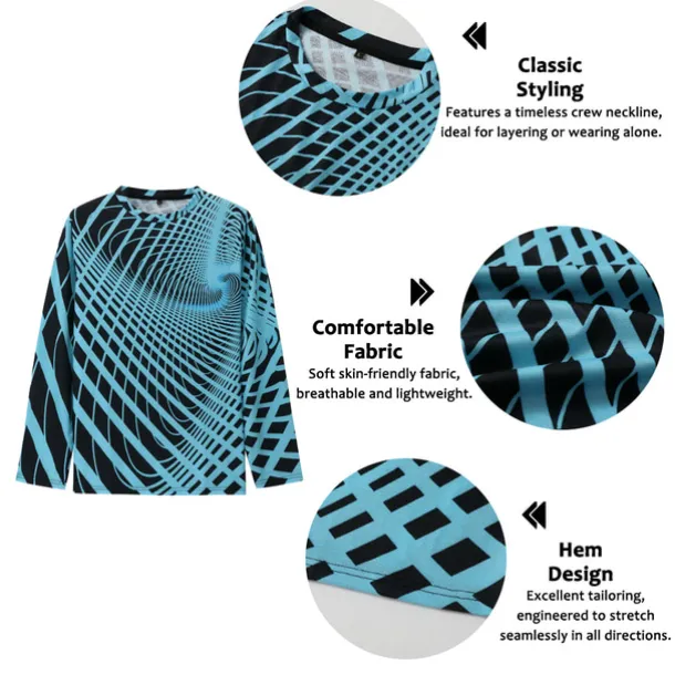 Men's Optical Illusion Graphic Prints T Shirt Long Sleeve T shirt 3D Print Crew Neck Shirt Sports Designer Basic Outdoor Street Daily A B C Spring & Fall Clothing Apparel S M L XL XXL 3XL 4XL