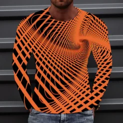 Men's Optical Illusion Graphic Prints T Shirt Long Sleeve T shirt 3D Print Crew Neck Shirt Sports Designer Basic Outdoor Street Daily A B C Spring & Fall Clothing Apparel S M L XL XXL 3XL 4XL