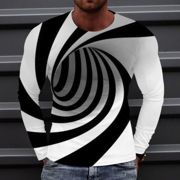 Men's Optical Illusion Graphic Prints T Shirt Long Sleeve T shirt 3D Print Crew Neck Shirt Sports Designer Basic Outdoor Street Daily A B C Spring & Fall Clothing Apparel S M L XL XXL 3XL 4XL