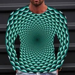 Men's Optical Illusion Graphic Prints T Shirt Long Sleeve T shirt 3D Print Crew Neck Shirt Sports Designer Basic Outdoor Street Daily A B C Spring & Fall Clothing Apparel S M L XL XXL 3XL 4XL