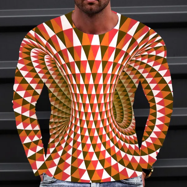 Men's Optical Illusion Graphic Prints T Shirt Long Sleeve T shirt 3D Print Crew Neck Shirt Sports Designer Basic Outdoor Street Daily A B C Spring & Fall Clothing Apparel S M L XL XXL 3XL 4XL