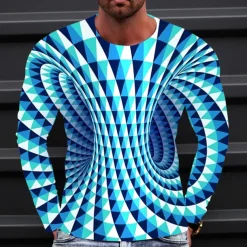 Men's Optical Illusion Graphic Prints T Shirt Long Sleeve T shirt 3D Print Crew Neck Shirt Sports Designer Basic Outdoor Street Daily A B C Spring & Fall Clothing Apparel S M L XL XXL 3XL 4XL