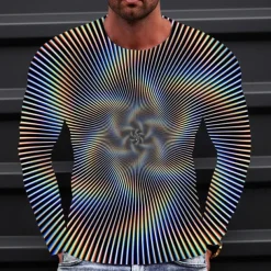 Men's Optical Illusion Graphic Prints T Shirt Long Sleeve T shirt 3D Print Crew Neck Shirt Sports Designer Basic Outdoor Street Daily A B C Spring & Fall Clothing Apparel S M L XL XXL 3XL 4XL
