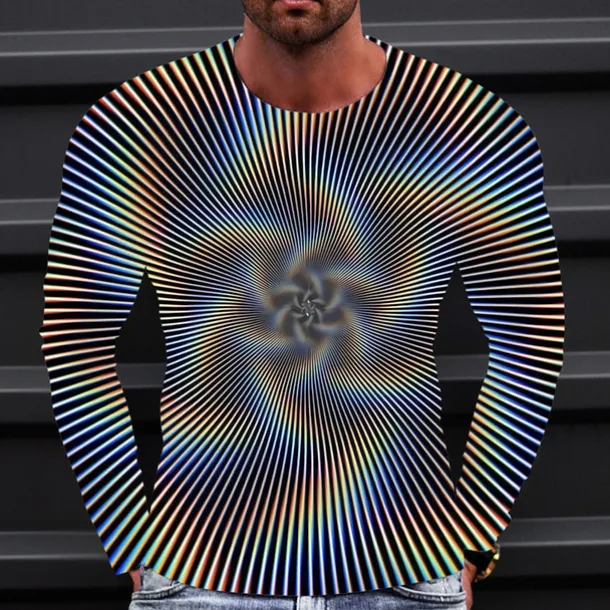 Men's Optical Illusion Graphic Prints T Shirt Long Sleeve T shirt 3D Print Crew Neck Shirt Sports Designer Basic Outdoor Street Daily A B C Spring & Fall Clothing Apparel S M L XL XXL 3XL 4XL