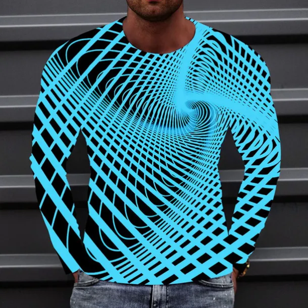 Men's Optical Illusion Graphic Prints T Shirt Long Sleeve T shirt 3D Print Crew Neck Shirt Sports Designer Basic Outdoor Street Daily A B C Spring & Fall Clothing Apparel S M L XL XXL 3XL 4XL