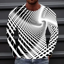 Men's Optical Illusion Graphic Prints T Shirt Long Sleeve T shirt 3D Print Crew Neck Shirt Sports Designer Basic Outdoor Street Daily A B C Spring & Fall Clothing Apparel S M L XL XXL 3XL 4XL