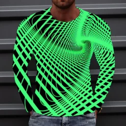 Men's Optical Illusion Graphic Prints T Shirt Long Sleeve T shirt 3D Print Crew Neck Shirt Sports Designer Basic Outdoor Street Daily A B C Spring & Fall Clothing Apparel S M L XL XXL 3XL 4XL