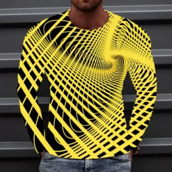 Men's Optical Illusion Graphic Prints T Shirt Long Sleeve T shirt 3D Print Crew Neck Shirt Sports Designer Basic Outdoor Street Daily A B C Spring & Fall Clothing Apparel S M L XL XXL 3XL 4XL