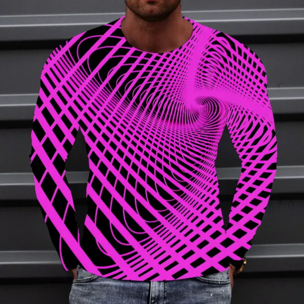 Men's Optical Illusion Graphic Prints T Shirt Long Sleeve T shirt 3D Print Crew Neck Shirt Sports Designer Basic Outdoor Street Daily A B C Spring & Fall Clothing Apparel S M L XL XXL 3XL 4XL