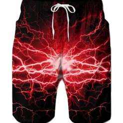 Men's Optical Illusion Lightning Graphic Prints Swim Trunks Swim Shorts Board Shorts Mid Waist Hawaiian Boho Casual Daily Holiday Drawstring with Mesh lining Elastic Waist Designer Clothing Apparel