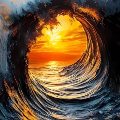 Men's Optical Illusion Ocean Sunset Shirt Button Up Shirt Long Sleeve Fashion Casual Holiday Streetwear Summer Spring Turndown 3D Print Collared Shirts Blue 1# Blue