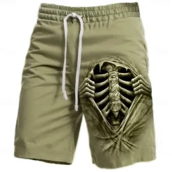 Men's Optical Illusion Skeleton Halloween Costumes Sweat Shorts Beach Shorts Terry Shorts Mid Waist Vintage Casual Daily Holiday Streetwear Elastic Waist 3D Print Drawstring Designer Clothing Apparel
