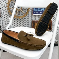 Men's Orange and Blue Suede Driving Loafers with Tassel Detail and Non-Slip Rubber Sole - Stylish and Comfortable for Casual and Driving Wear