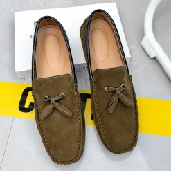 Men's Orange and Blue Suede Driving Loafers with Tassel Detail and Non-Slip Rubber Sole - Stylish and Comfortable for Casual and Driving Wear