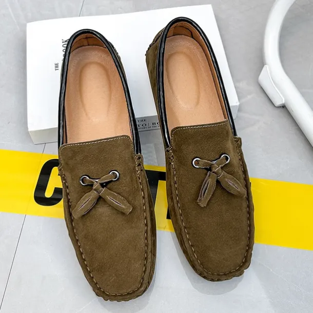 Men's Orange and Blue Suede Driving Loafers with Tassel Detail and Non-Slip Rubber Sole - Stylish and Comfortable for Casual and Driving Wear