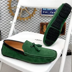 Men's Orange and Blue Suede Driving Loafers with Tassel Detail and Non-Slip Rubber Sole - Stylish and Comfortable for Casual and Driving Wear