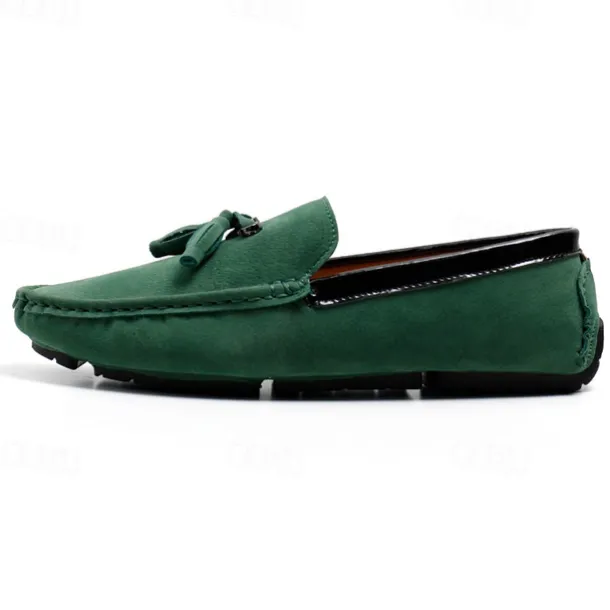 Men's Orange and Blue Suede Driving Loafers with Tassel Detail and Non-Slip Rubber Sole - Stylish and Comfortable for Casual and Driving Wear