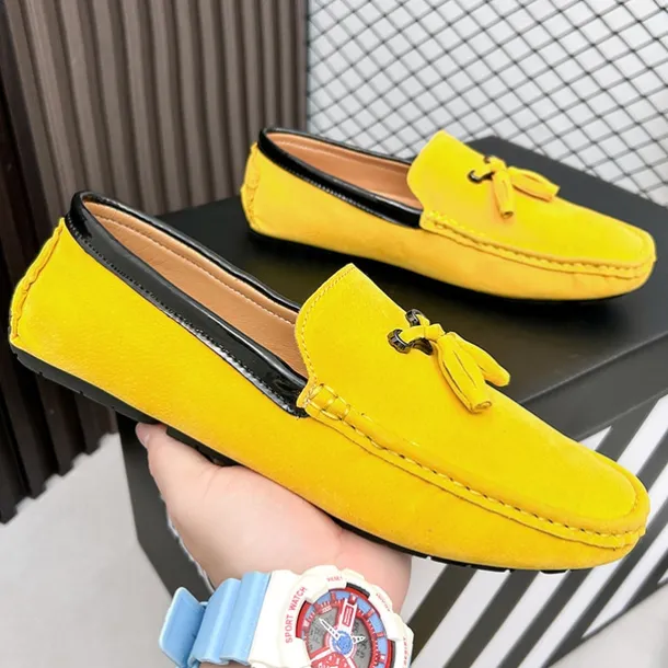 Men's Orange and Blue Suede Driving Loafers with Tassel Detail and Non-Slip Rubber Sole - Stylish and Comfortable for Casual and Driving Wear