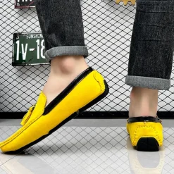 Men's Orange and Blue Suede Driving Loafers with Tassel Detail and Non-Slip Rubber Sole - Stylish and Comfortable for Casual and Driving Wear