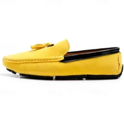 Men's Orange and Blue Suede Driving Loafers with Tassel Detail and Non-Slip Rubber Sole - Stylish and Comfortable for Casual and Driving Wear