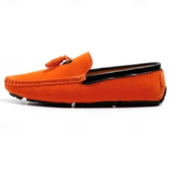 Men's Orange and Blue Suede Driving Loafers with Tassel Detail and Non-Slip Rubber Sole - Stylish and Comfortable for Casual and Driving Wear