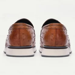 Men's Ostrich Pattern Leather Loafers - Premium Cowhide Slip-On Dress Shoes for Formal and Casual Wear