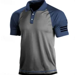 Men's Outdoor American Flag Tactical Sport Golf Neck T-Shirt Golf Shirt Tee shirt Short Sleeve Shirt Top Outdoor Breathable Quick Dry Lightweight Summer Black Green Grey Hunting Fishing Combat