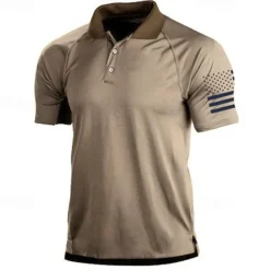 Men's Outdoor American Flag Tactical Sport Golf Neck T-Shirt Golf Shirt Tee shirt Short Sleeve Shirt Top Outdoor Breathable Quick Dry Lightweight Summer Black Green Grey Hunting Fishing Combat