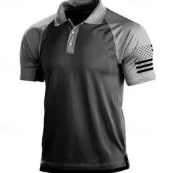 Men's Outdoor American Flag Tactical Sport Golf Neck T-Shirt Golf Shirt Tee shirt Short Sleeve Shirt Top Outdoor Breathable Quick Dry Lightweight Summer Black Green Grey Hunting Fishing Combat